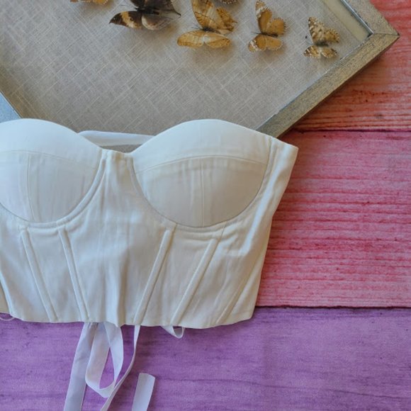 Princess Polly White Endless Love Corset Bustier Strapless Lace Up Crop Top 4US - Picture 9 of 12